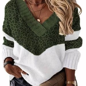 BEAUTIFUL OFF THE SHOULDER OLIVE GREEN LEOPARD SWEATER - NEW AMAZING
